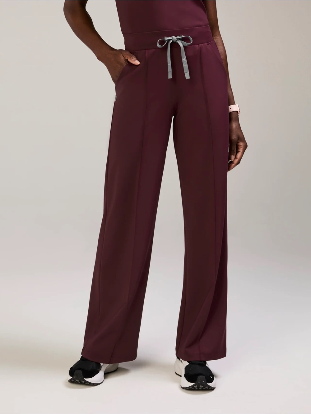 FIGS FORMx Women’s Salina High-Waisted Relaxed Wide Leg Scrub Pants in Burgundy